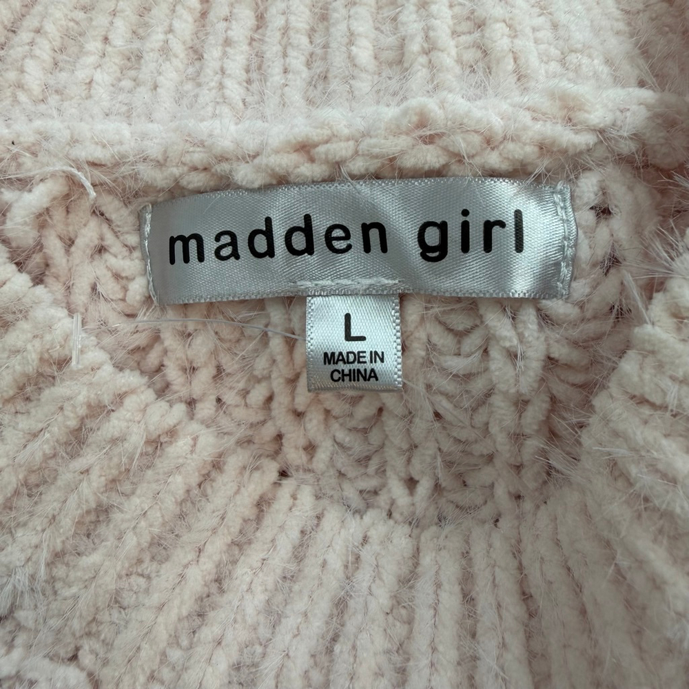 Madden Girl Chunky Cable Knit Sweater L Blush Soft Cozy Cottagecore - Picture 9 of 10